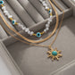 Jewelry Ethnic Sunflower Turquoise Pendant Necklace Vintage Imitation Pearl Eye Beaded Necklace