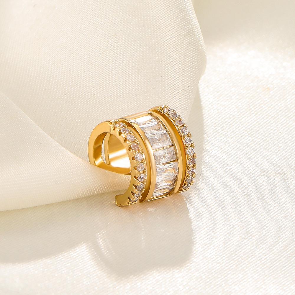 Retro copper inlaid zircon ear clip without ear hole ins fashion niche design geometric C-shaped diamond ear bone clip