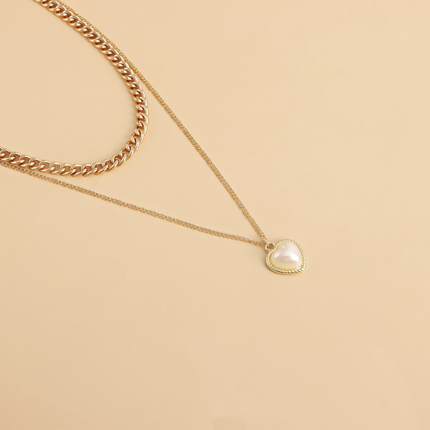 Jewelry double-layer punk clavicle chain imitation pearl love pendant necklace female ins hot girl necklace