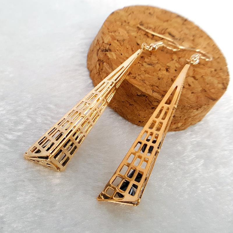 Long Pyramid Hollow Imitation Zircon Triangle Earhook Pendant Earring Jewelry Alloy Earrings Earrings
