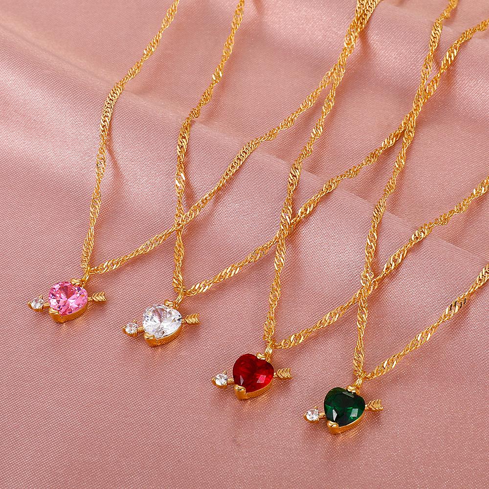Dongdaemun love clavicle chain design feeling zircon arrow piercing heart necklace simple temperament net red necklace