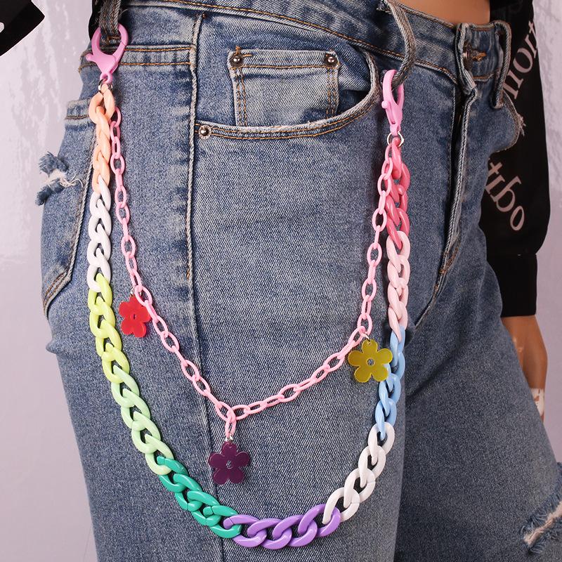 Candy-colored resin floret waist chain street shooting hip-hop pants chain ornaments young girls resin pendant pants chain