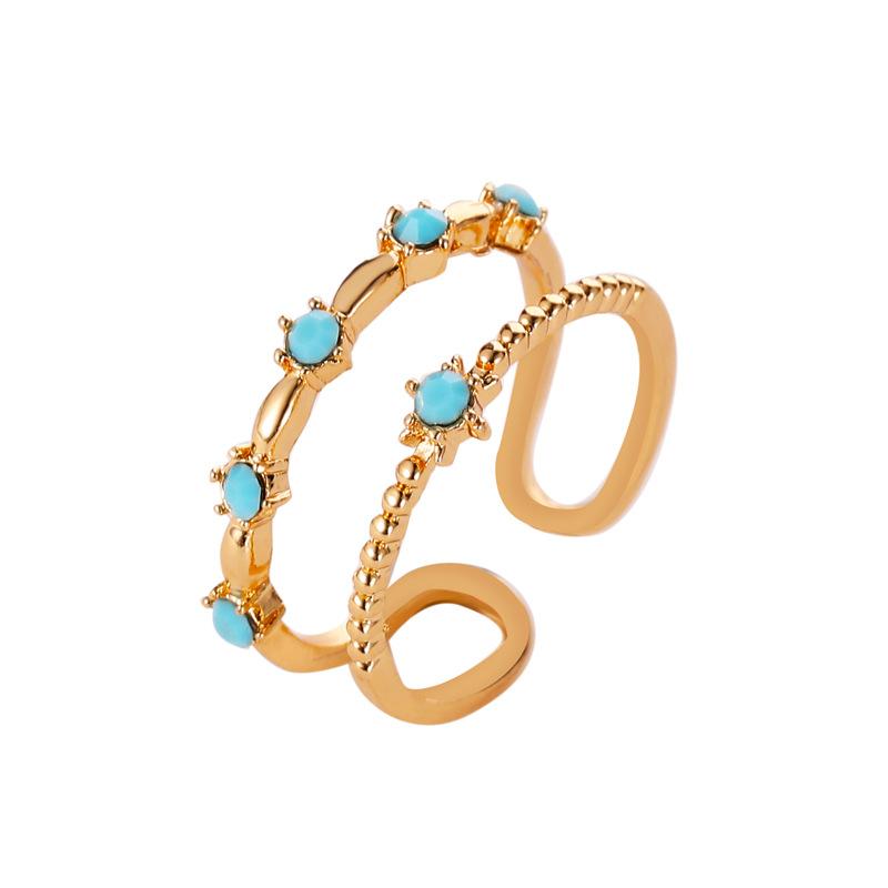 Double-layer hollow ring simple diamond opening adjustable ring female personality u-shaped index finger ring