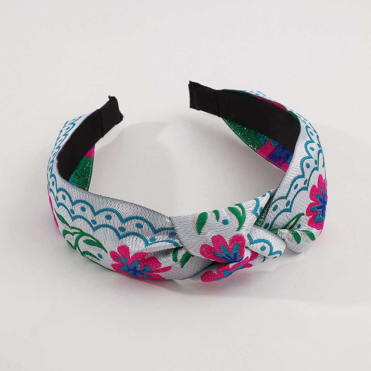 F4545 Ethnic Embroidery Geometric Flower Fashion Headband Retro Leaf Net Red Fabric Knotted Personality Headband
