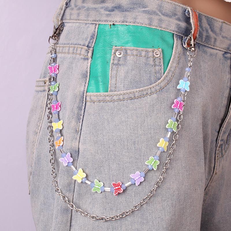 Hip-hop jeans chain resin butterfly peach heart accessories pants hanging chain ins waist chain pendant