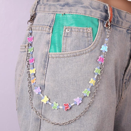 Hip-hop jeans chain resin butterfly peach heart accessories pants hanging chain ins waist chain pendant