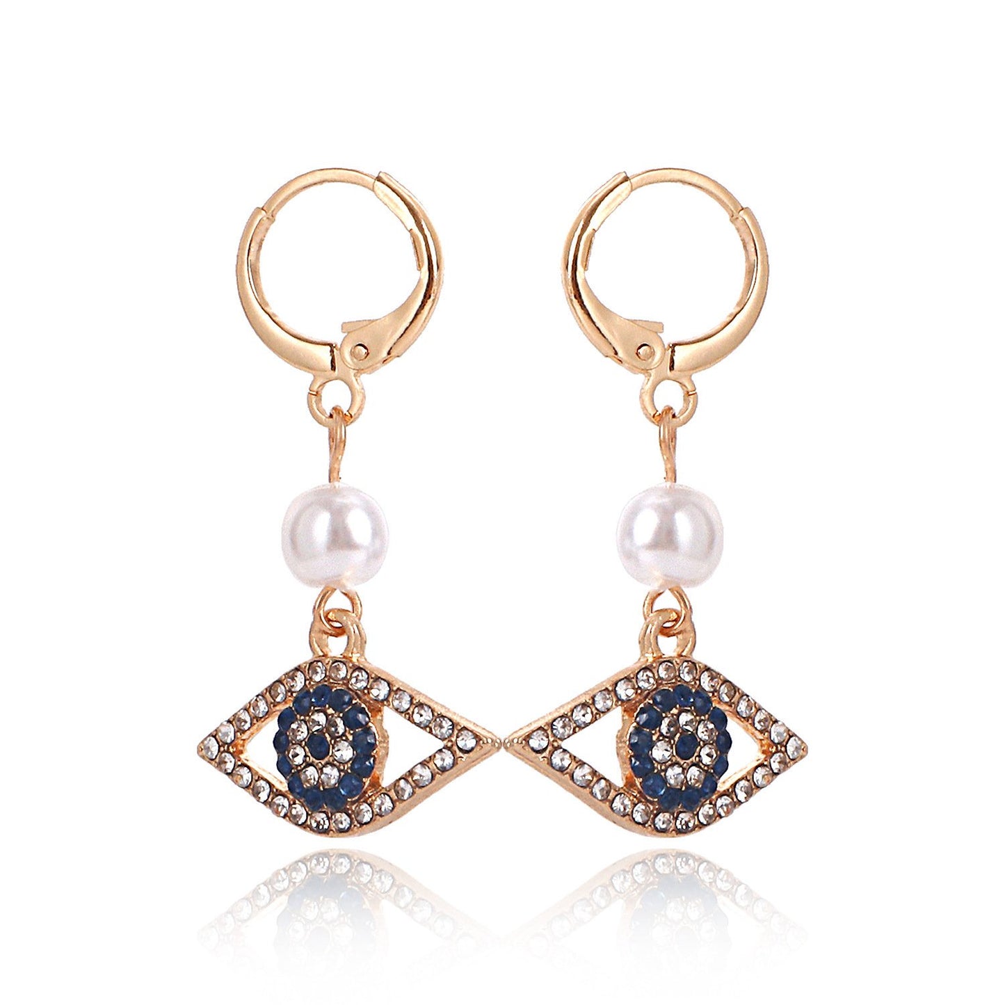 Jewelry micro-set diamond blue eyes pearl pendant earrings women's popular temperament earrings