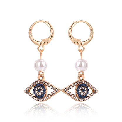 Jewelry micro-set diamond blue eyes pearl pendant earrings women's popular temperament earrings