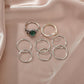 Fashion personality Bohemian ethnic ball turquoise alloy wave ring 8-piece set for women