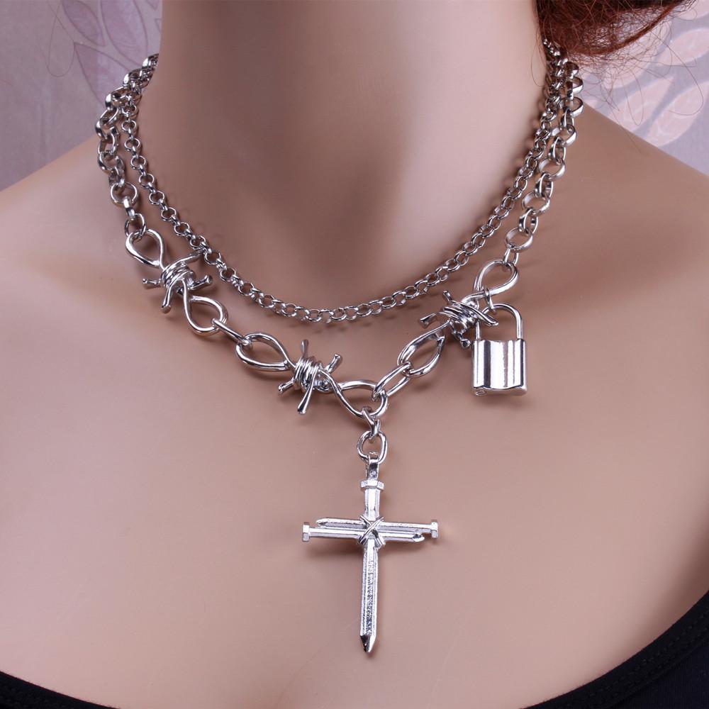 Necklace jewelry punk indifferent thorn steel nails multi-layer necklace clavicle chain hipster night accessories