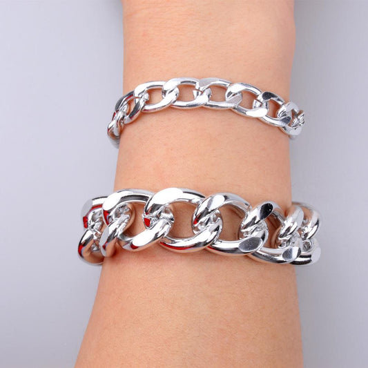 Jewelry Punk Retro Simple Aluminum Chain Bracelet Two-piece Set Fashion Men's and Women's Hand Jewelry Bracelet