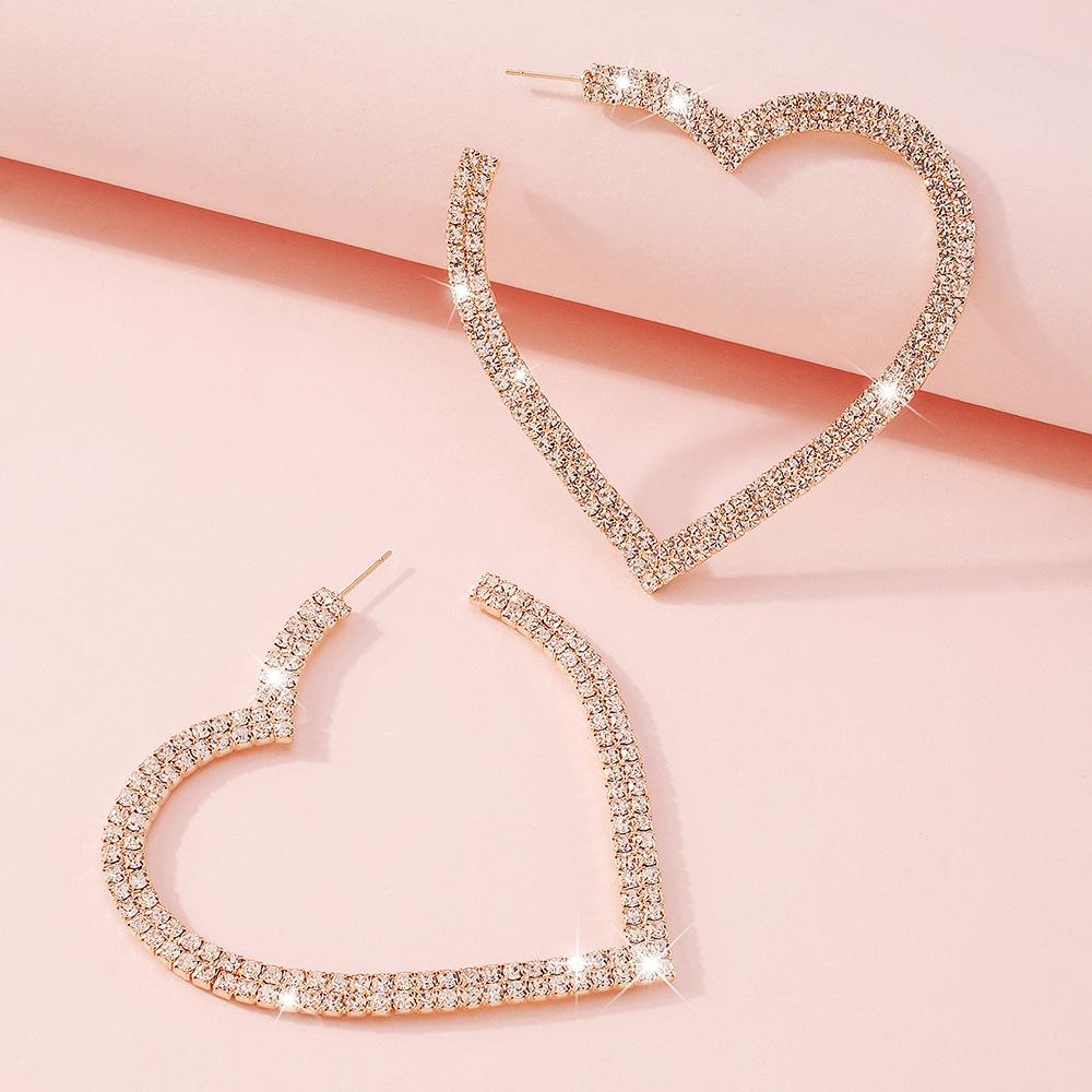 E1254 Fashion Full Diamond Earrings Exaggerated Personality Love Earrings Temperament Sweet Simple Earrings