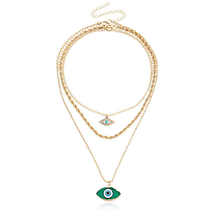Explosive style fashion creative niche necklace devil's eye hip-hop twist chain choker stacked necklace female