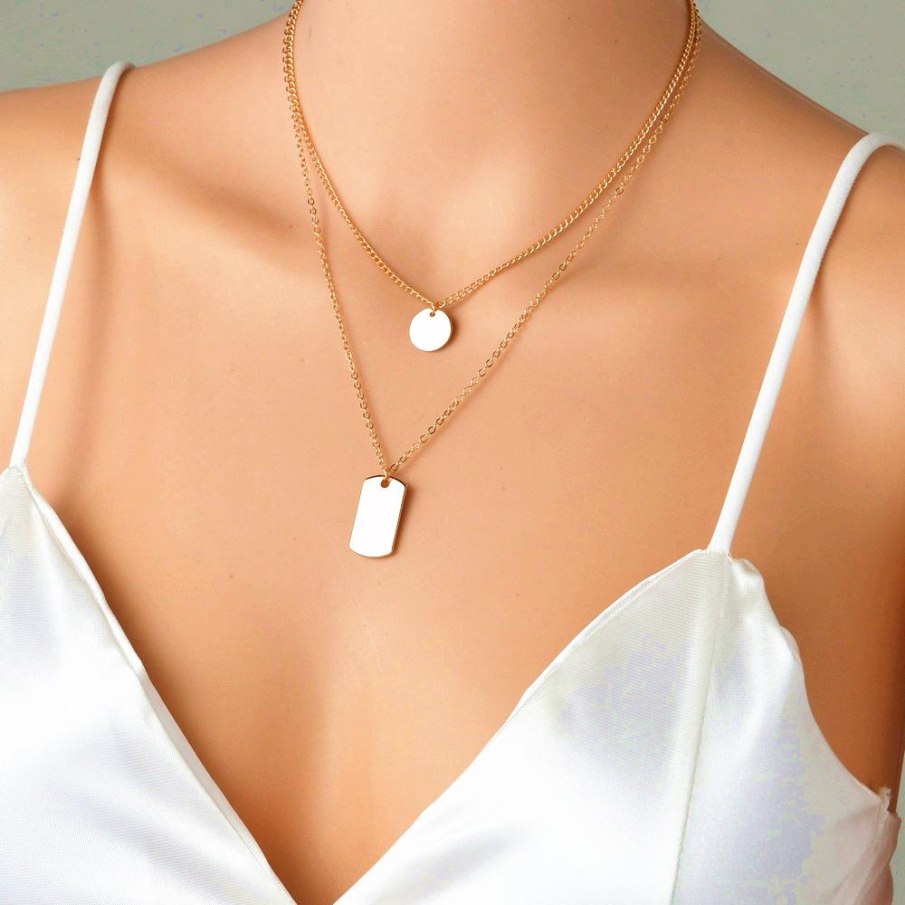 Fashion Geometric Pendant Necklace Simple Square Round Multilayer Necklace Accessories