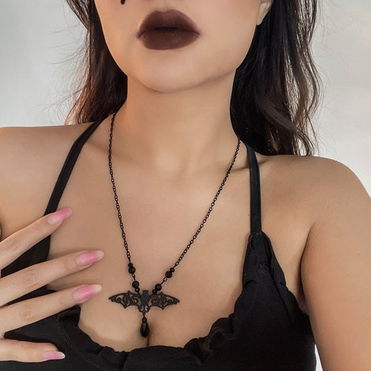 Jewelry Halloween Bat Animal Pendant Necklace Gothic Exaggerated Black Personality Sweater Chain