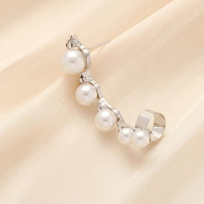 Classic Fashion Simple Sweet Ladies Flash Diamond Pearl No Pierce Ear Row Single Left Ear Clip Earrings