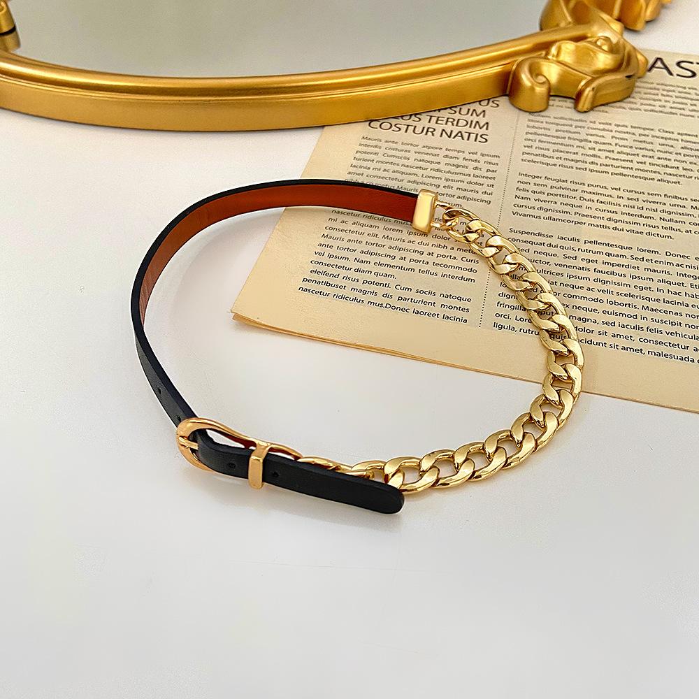 Fashionable leather chain stitching necklace female punk hip-hop personality metal one two-wear adjustable collar