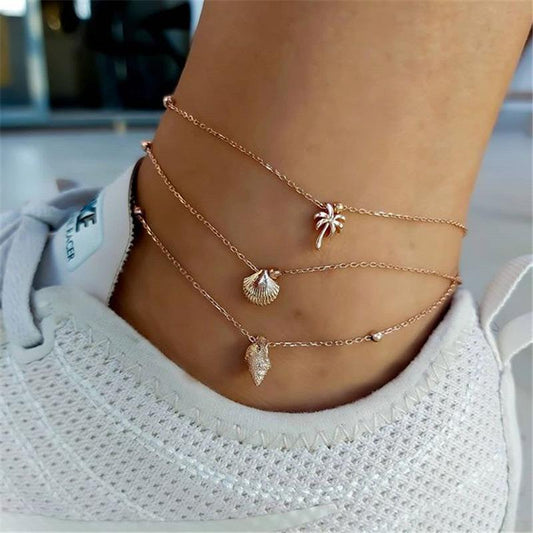 Bohemian Alloy Shell Coconut Conch Pendant Anklet Multilayer Anklet Jewelry