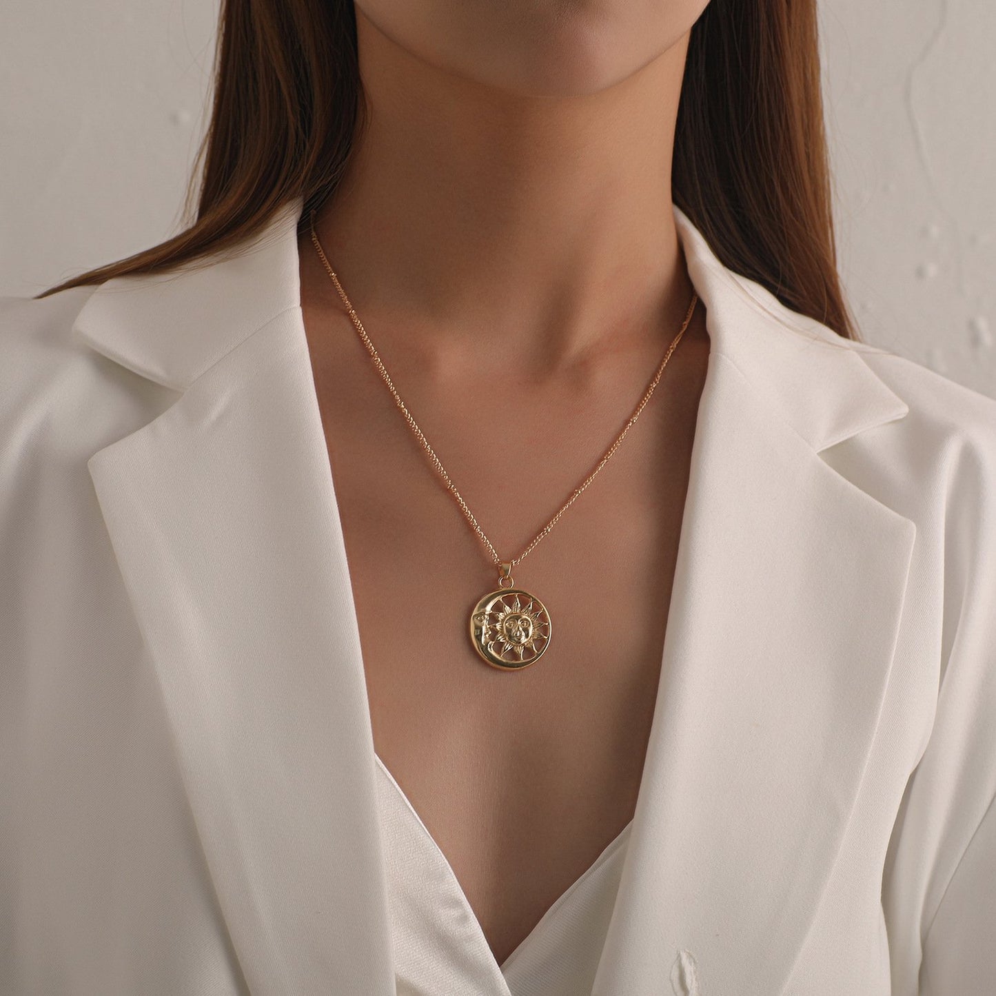 Jewelry Fashion Sun Moon Alloy Pendant Necklace Femininity Simple Ball Chain Necklace