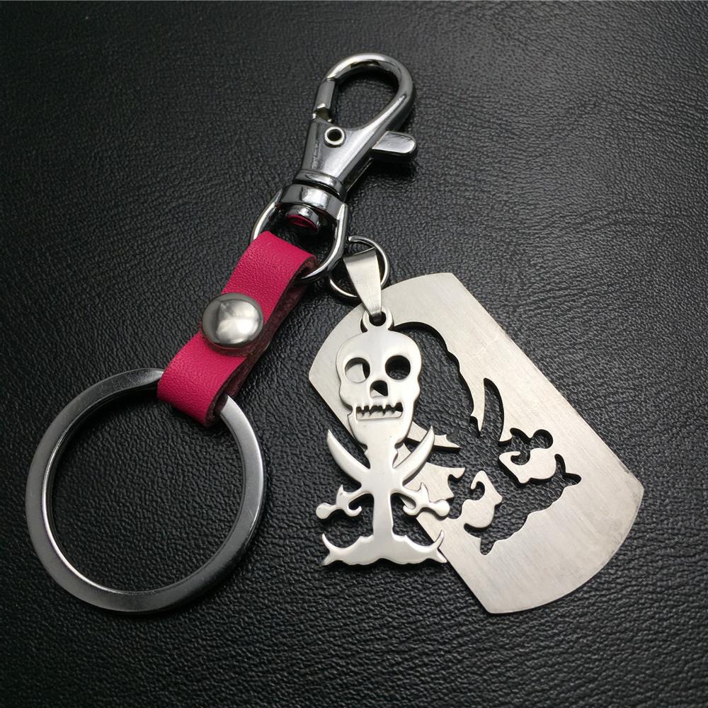 Double Skull Titanium Steel Pendant Pendant Stainless Steel Keychain Cowhide Waist Hanging Men's and Women's Jewelry