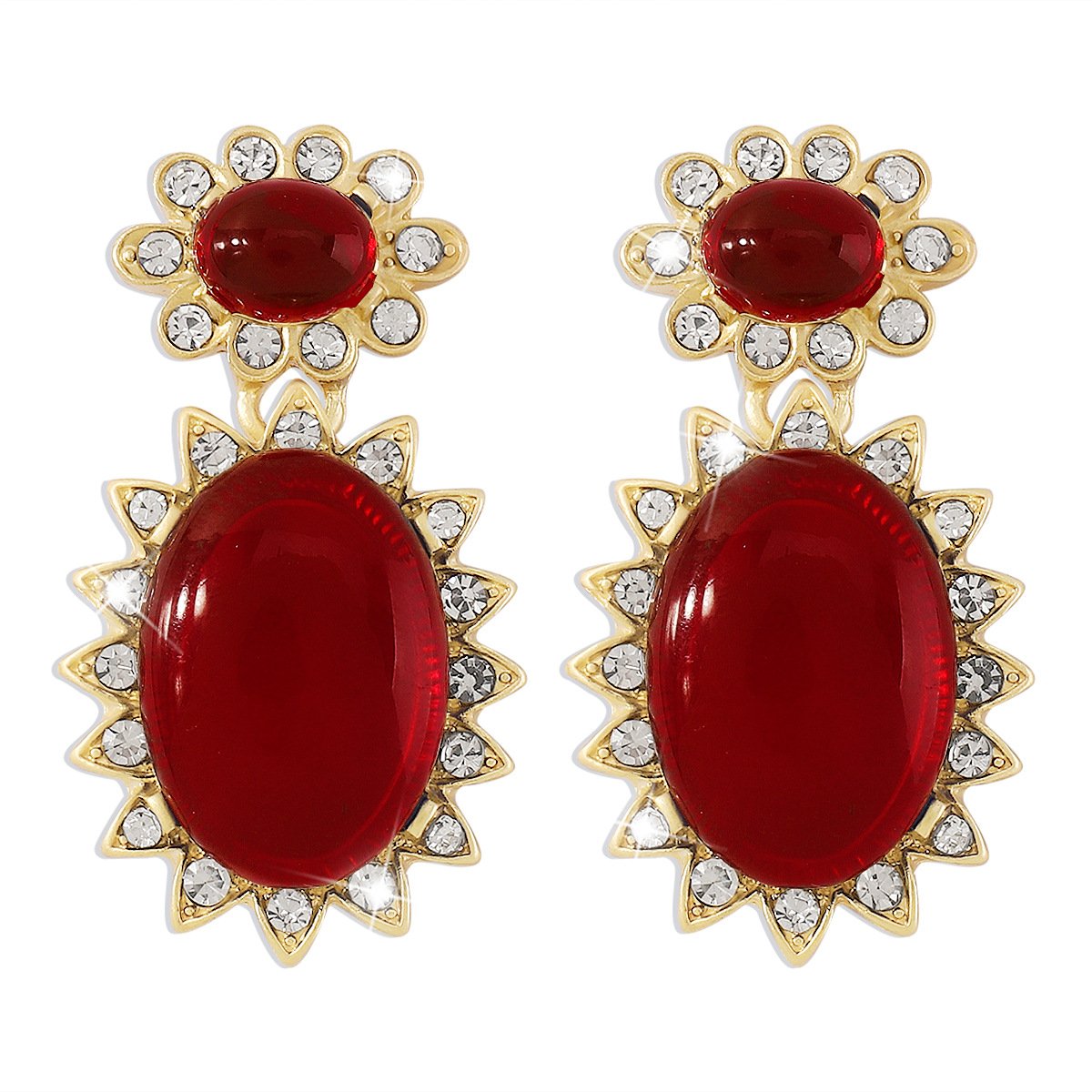 E116 Medieval court elegant gemstone earrings resin rhinestone double-layer personality niche earrings for women