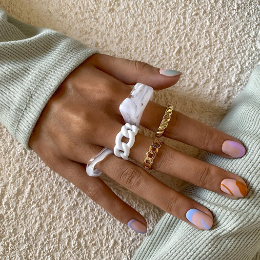 Creative Shaped Acrylic Square Ring Set Simple Retro Trend Metal Thread Chain Ring