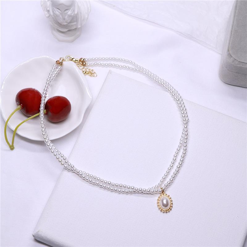 Retro Baroque court necklace double pearl necklace fashion collarbone chain choker neck jewelry female