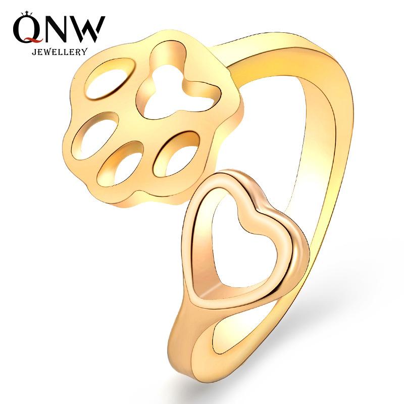 Simple dog paw ring creative hollow love dog paw opening ring tail ring female