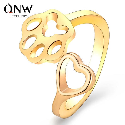 Simple dog paw ring creative hollow love dog paw opening ring tail ring female