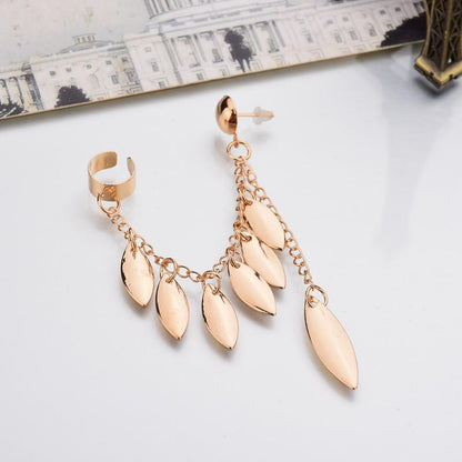 Gold-plated Tassel Leaf Clip Earrings for Women