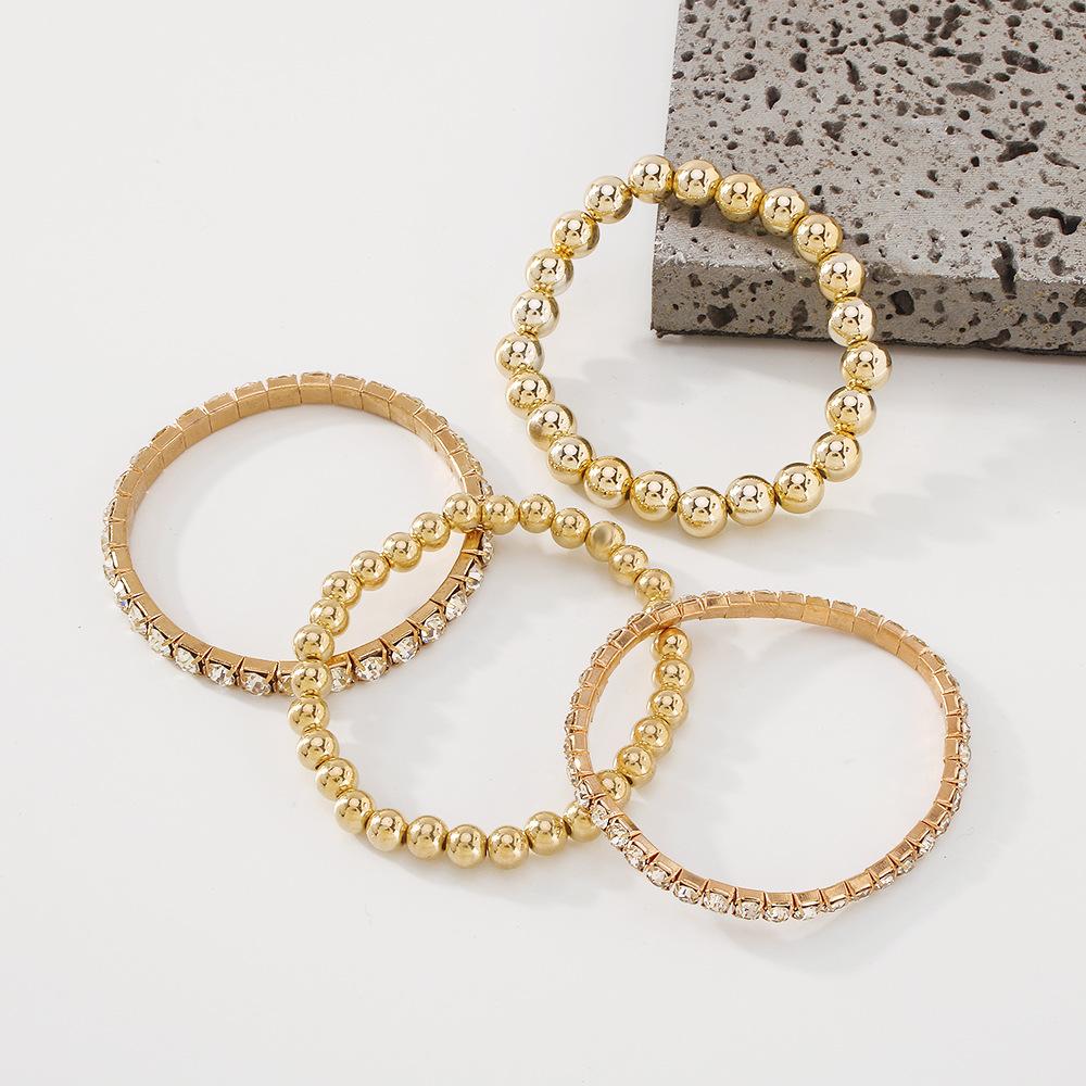 B1542 Fashion Jewelry Geometric Beads Imitation Diamond Retro Hand Decoration Personality Elegant Bracelet Set Female