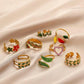 Fashion personality color drop oil flower feather stainless steel ring love titanium steel open ring jewelry