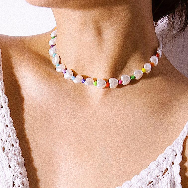 Jewelry Versatile Color Rice Beads Short Pendant Jewelry Temperament Baroque Shaped Pearl Necklace Female