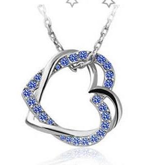 Necklace creative hollow full diamond double heart winding pendant fashion love bone chain