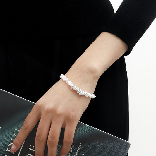 Jewelry ins fashion design sense special-shaped imitation pearl broken silver couple bracelet girls carefully selected accessories