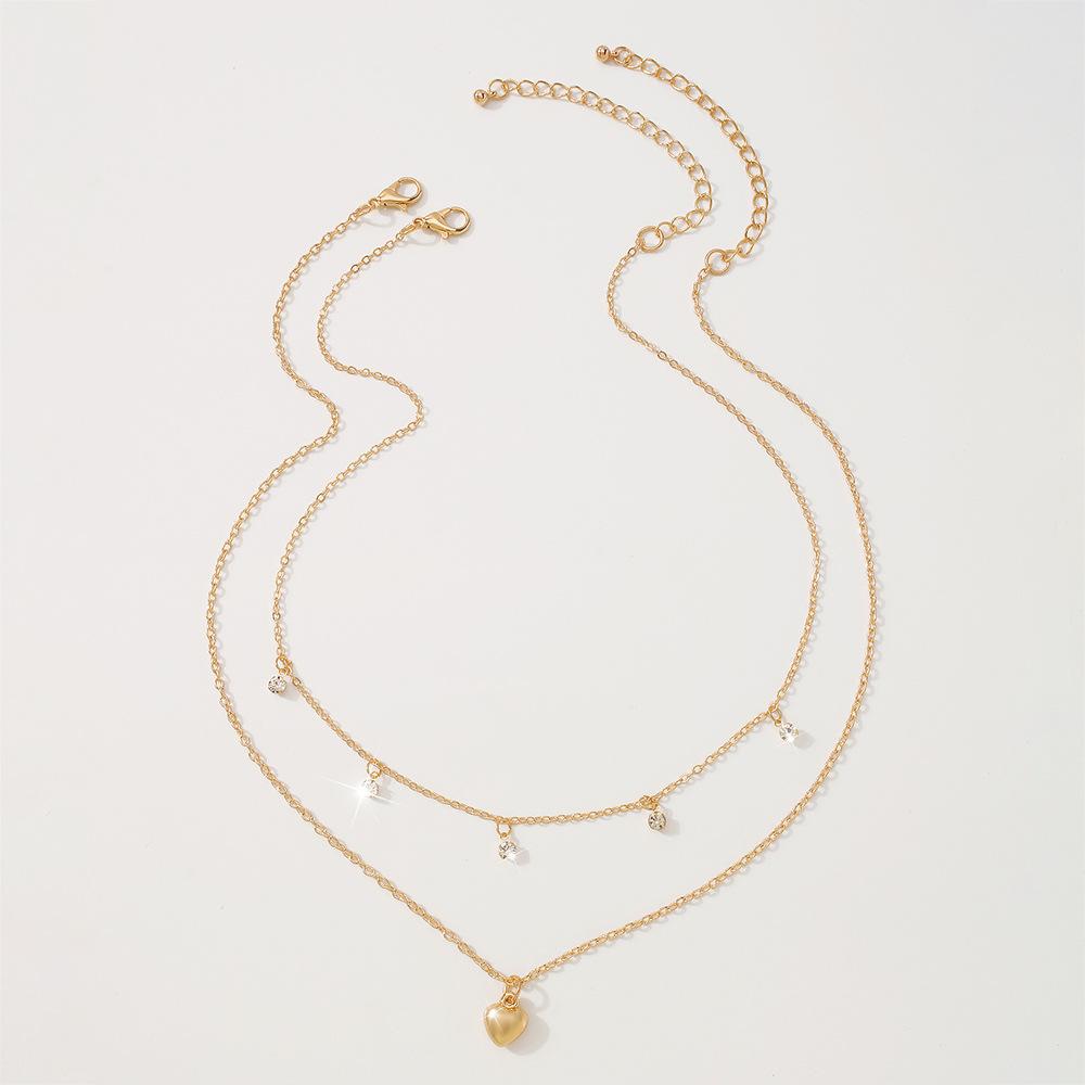 N9721 Jewelry French Simple Stacked Double Layer Necklace Glass Diamond Micro-inlaid Light Luxury Heart Necklace