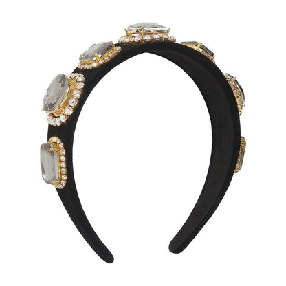 F3632 Retro wide-brimmed headband baroque golden velvet glass diamond temperament hair accessories exaggerated palace headband