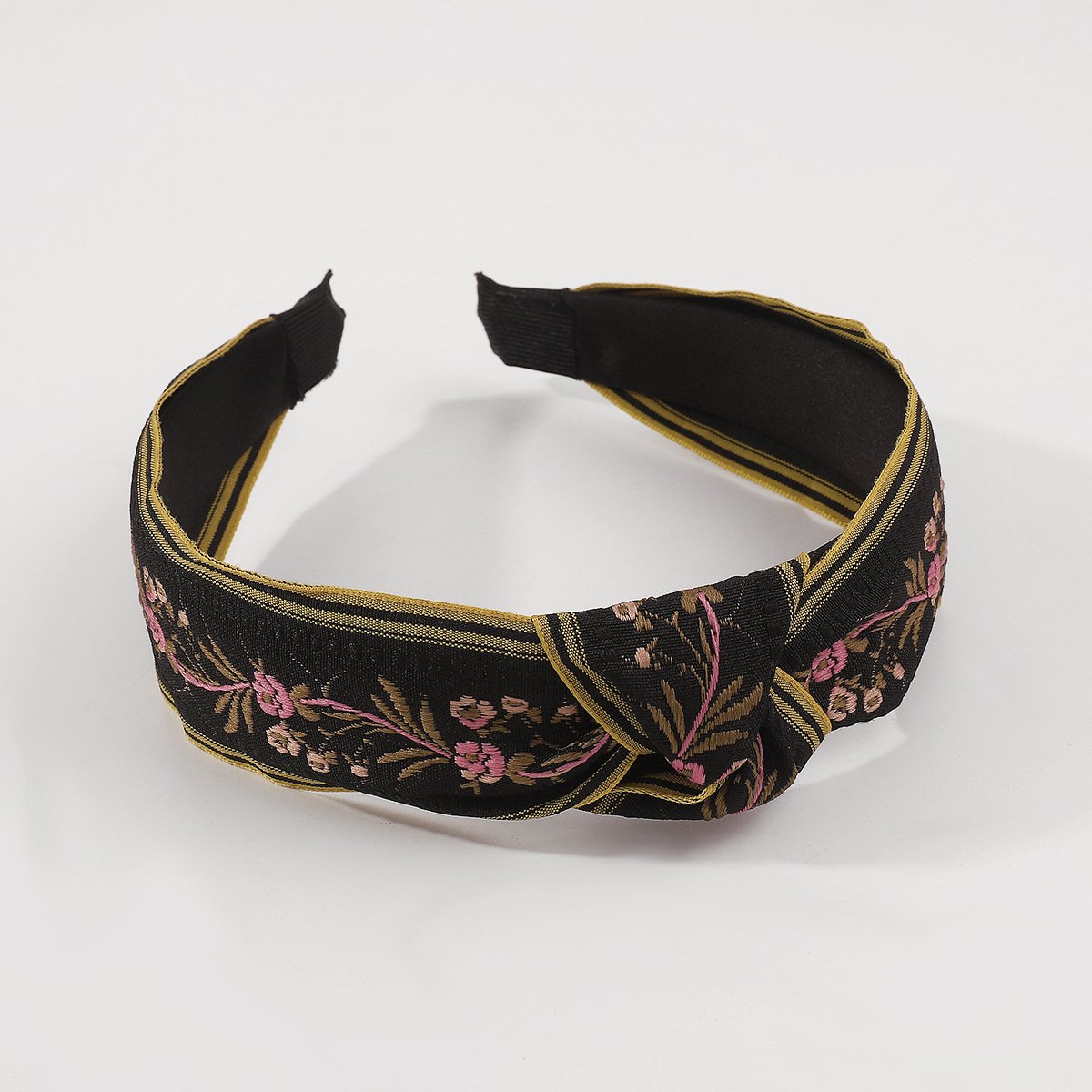 F447 retro knotted wide-brimmed headband ethnic embroidery flower hair accessories net red pressure hair out headband