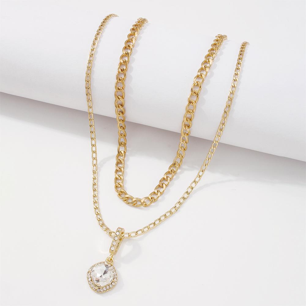 N876 Double Layered Necklace Women's Exaggerated Retro Personality Micro-inlaid Necklace Small Fresh Fashion Necklace