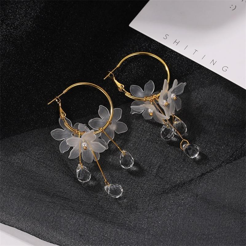 Fashion Crystal Flower Earrings Temperament Versatile Fairy Stud Earrings Dongdaemun Jewelry