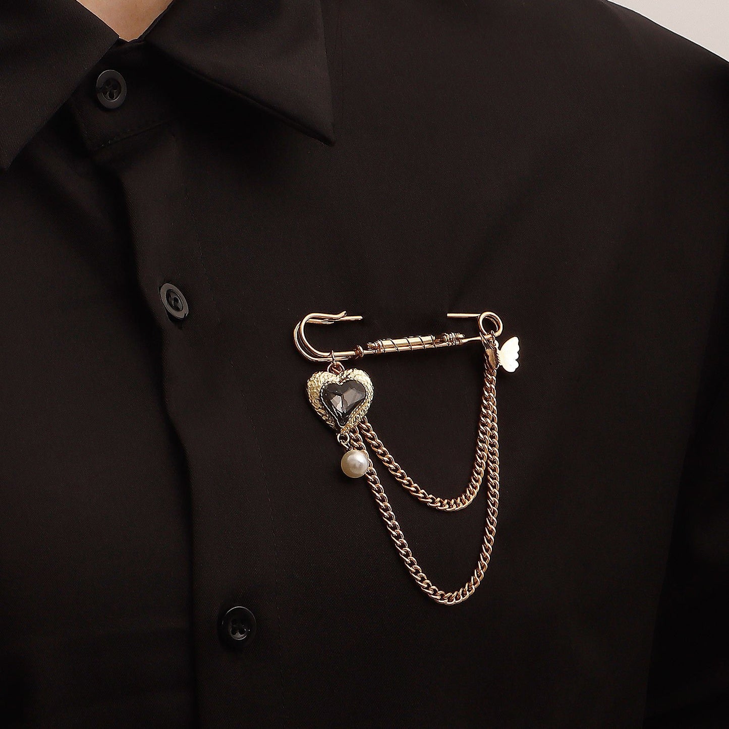 Jewelry ins long tassel black zircon love pendant brooch accessories women's clothing pendant