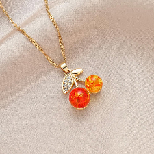 Sweet cool cherry pendant necklace women's trendy sweater chain niche design simple resin ball clavicle chain