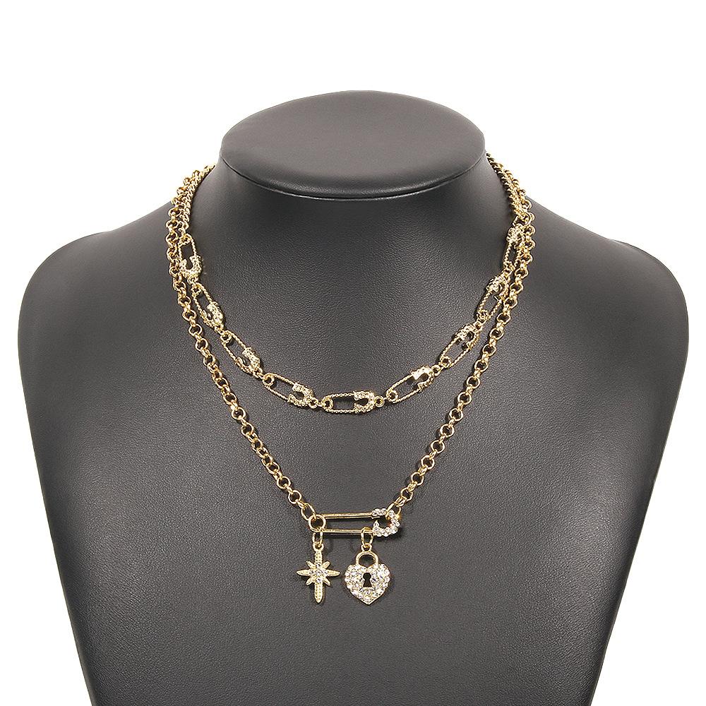 N8838 Jewelry paper clip love full of diamond temperament necklace female creative double-layer trendy necklace