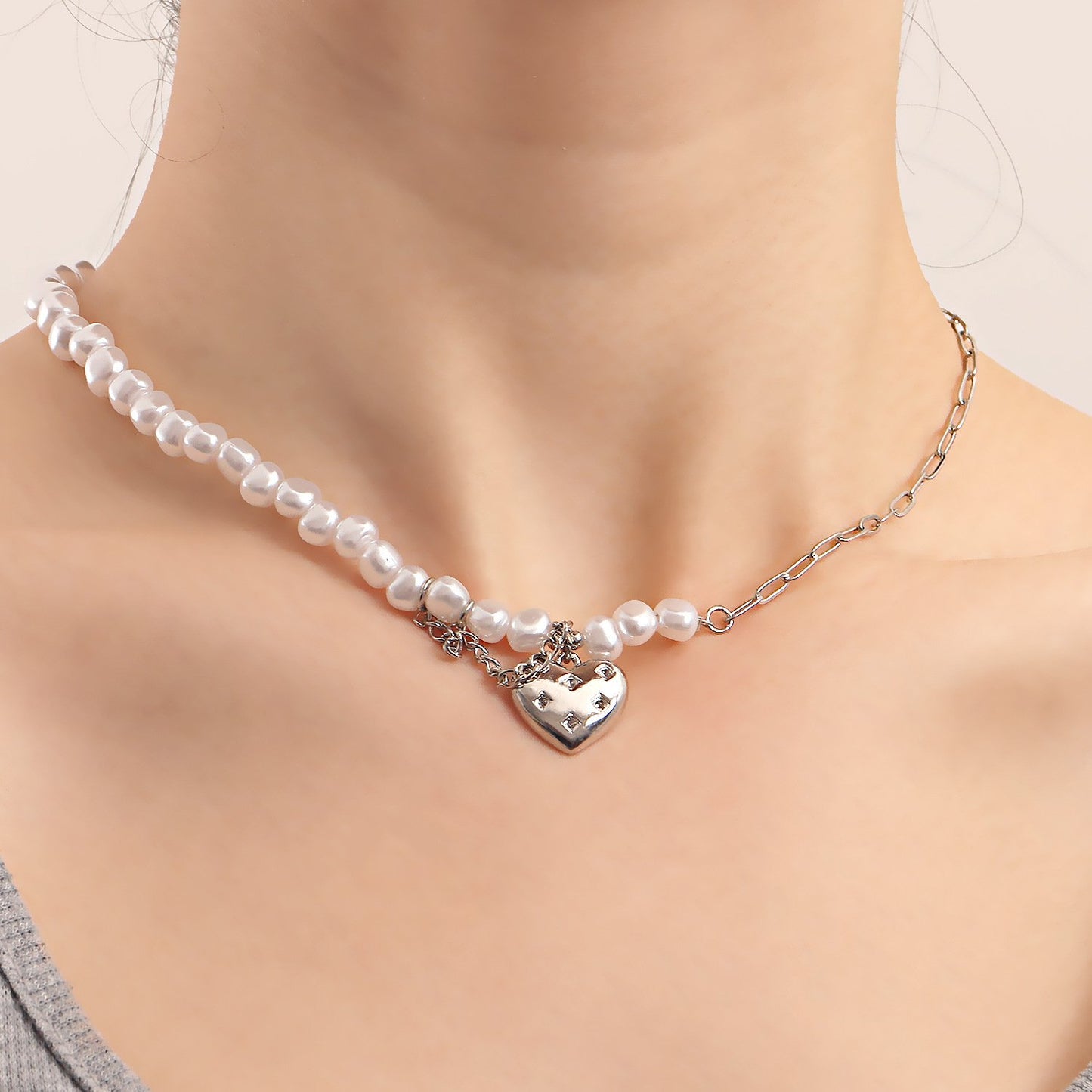 Jewelry fashion love imitation pearl beaded necklace female hot girl ins high sense choker