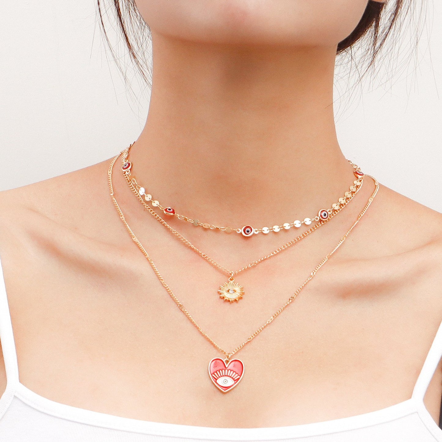 Jewelry ins multi-layer devil's eye collarbone chain cold eyes necklace female niche design sense