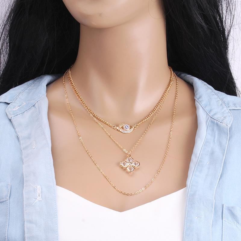 Catwalk good luck bouncing di diamond devil eye pendant multi-layer necklace female indifferent couple