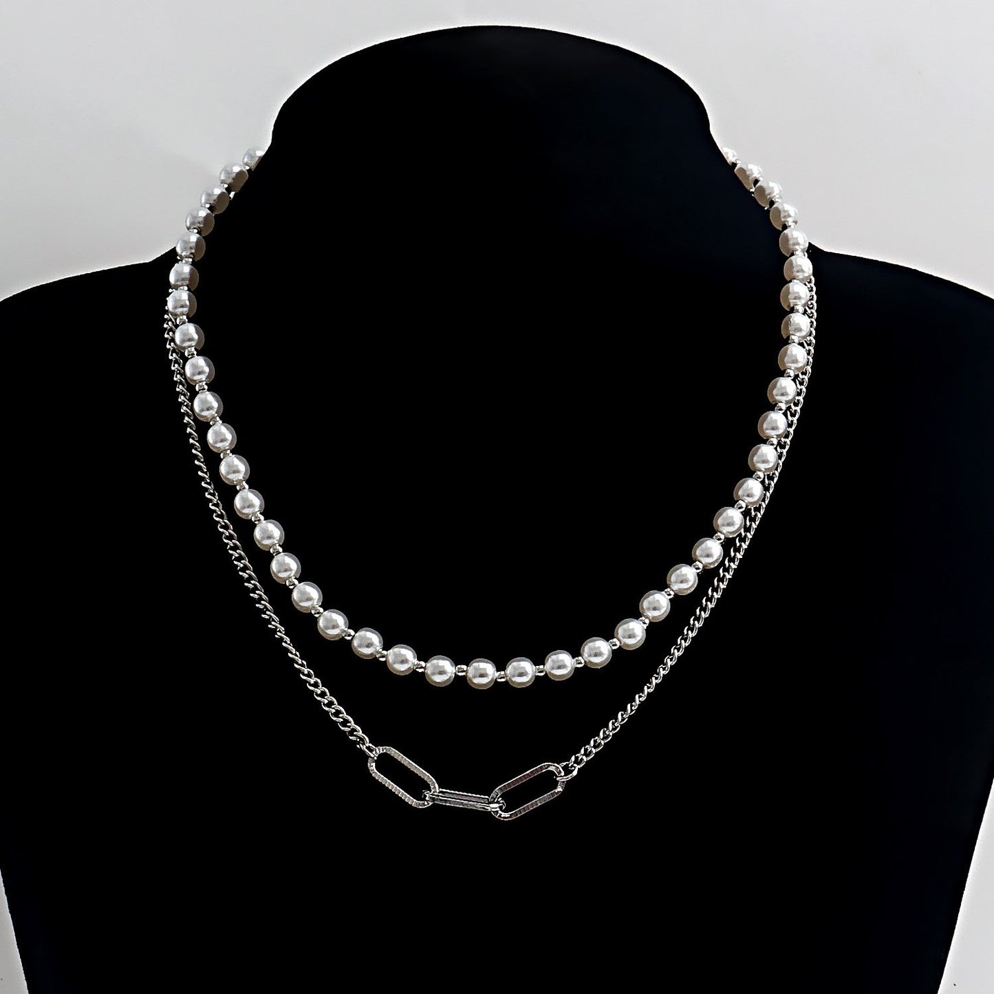 Jewelry simple double-layer imitation pearl clavicle chain necklace female niche design explosive beaded necklace