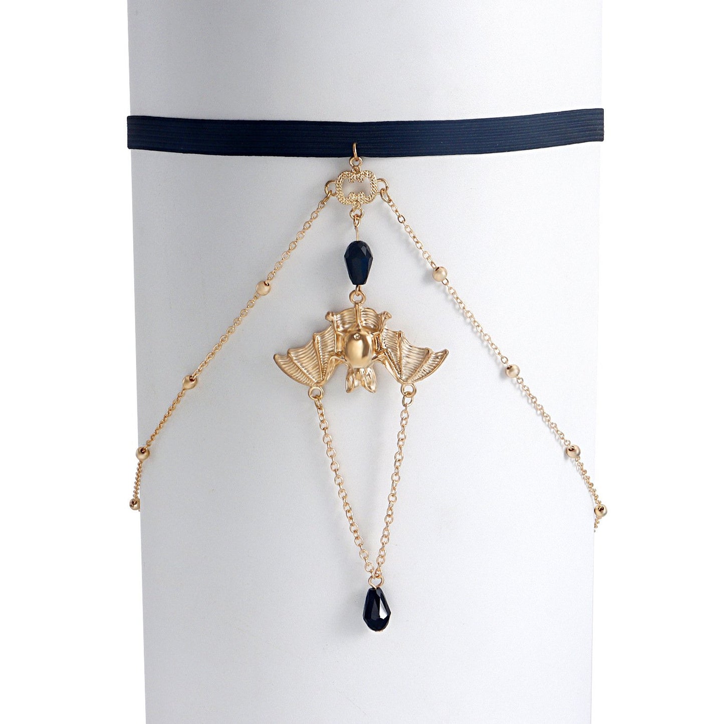 Jewelry ins elastic belt adjustment chain bat pendant black crystal leg chain female hot girl thigh chain