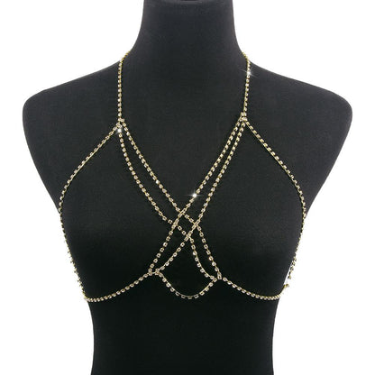 C286 Sexy Night Multilayer Cross Body Chain Full Diamond Super Flash Claw Chain Personality Chest Chain Female