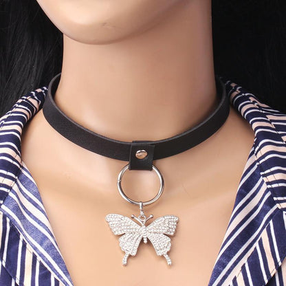 Harajuku Black Punk Choker Necklace Necklace Geometric Butterfly Peach Heart Leather Dark Clavicle Necklace Female